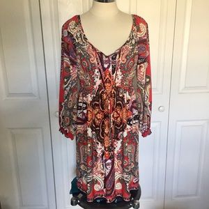 Boston Proper Muse Red Patterned Midi Dress